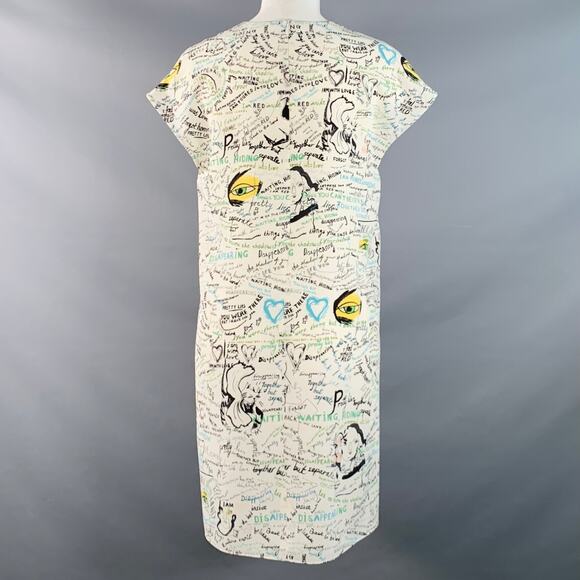 MAISON MARGIELA Size 2 White Multi Color Silk Graffiti Midi Box Dress - Picture 4 of 8